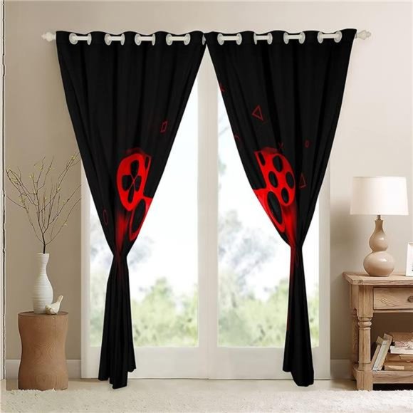 Boys Games Room Darkening Curtain Red Gaming Console Window Curtain for Bedroom - Picture 4 of 6